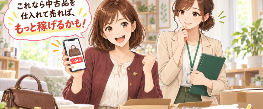 家の不用品が売れて喜ぶ紅葉ちゃんと、隣で話を聞くオリーブちゃん。紅葉ちゃんは中古品を仕入れて売る副業を思いつきます。