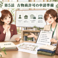 営業計画をノートにまとめる紅葉ちゃんに、申請準備の確認事項を案内するオリーブちゃん